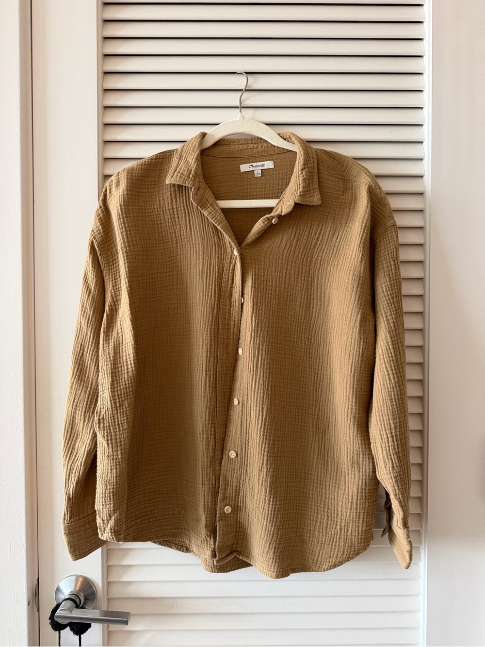 Madewell Cotton Gauze Button-Down Shirt in Camel Brown